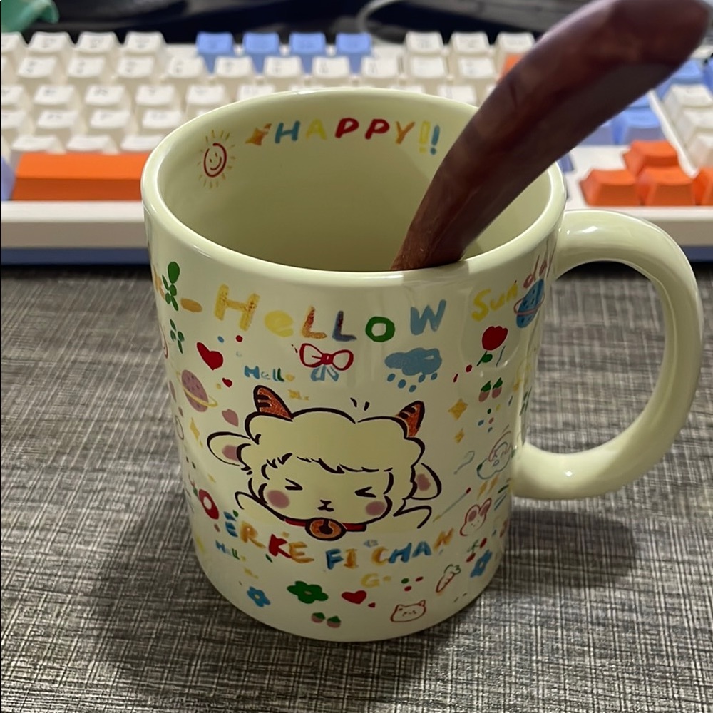 Hello Sheep Kids Ceramic Mug in Pastel Cream